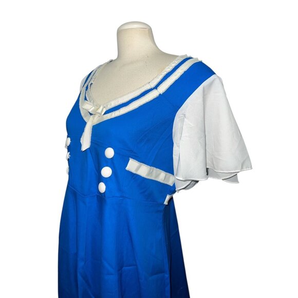 Blue & White Sucrefas Nautical-Inspired Dress 3XL Flutter Sleeves With Button De - Picture 10 of 16